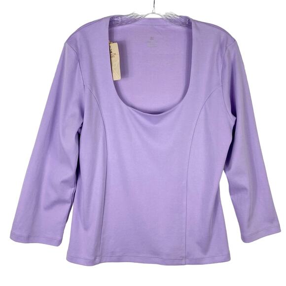 SPIRIT OF THE ANDES Top L Lilac Scoop Neck 3/4 Sleeve Stretch Pima Cotton Peru - Picture 1 of 8